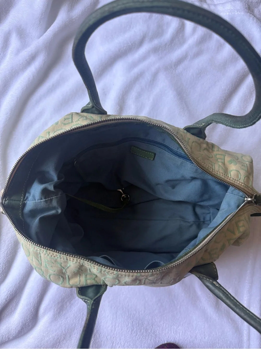 Y2K Dooney & Bourke Cream and Mint Canvas Logo Satchel